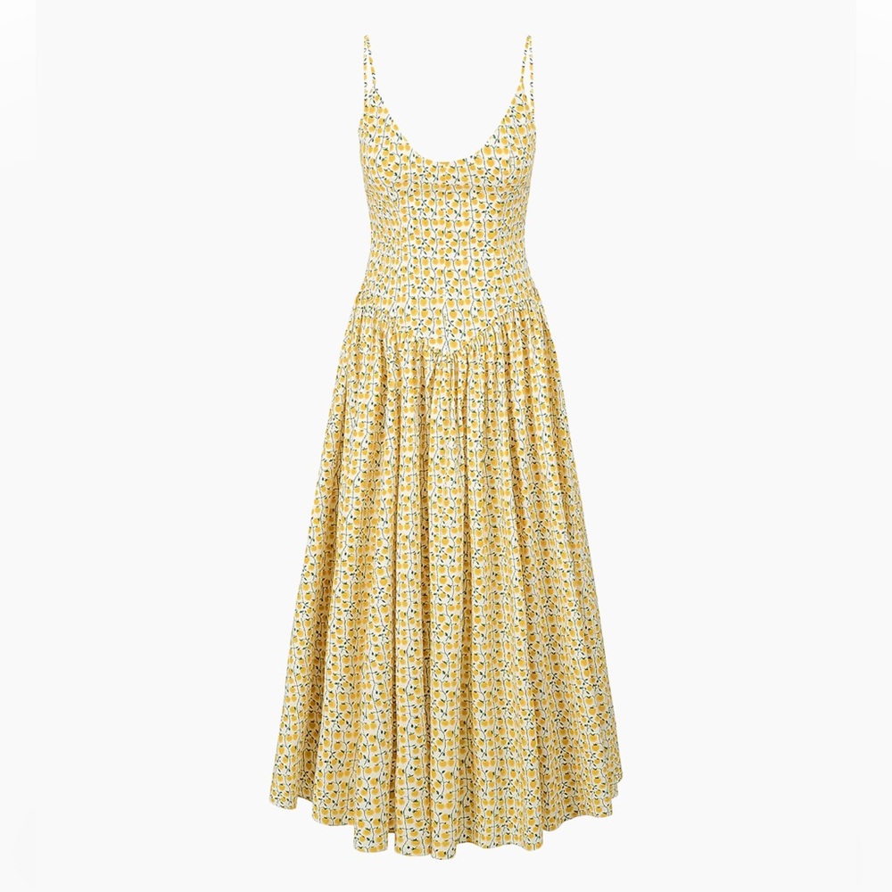 STAUD Dena Lemon Print Poplin Maxi Dress